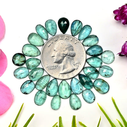 36.40cts Emerald Green Kyanite Rose Cut Cabochon 6x8mm - 5x10mm Mix Shape AAA Grade Gemstone Parcel -Total 28 Pcs