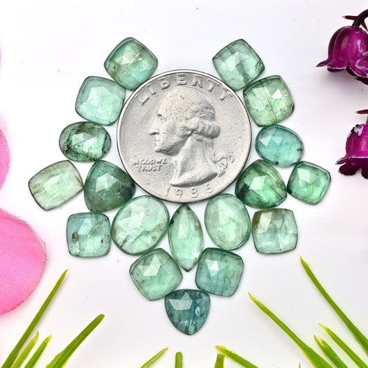 39.50cts Emerald Green Kyanite Rose Cut Cabochon 6x12mm - 9x11mm Mix Shape AA Grade Gemstone Parcel -Total 18 Pcs