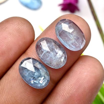 40.95cts. Aquamarine Kyanite 8x12mm Rose Cut Oval Shape AA Grade Gemstone Parcel - Total 13 Pcs