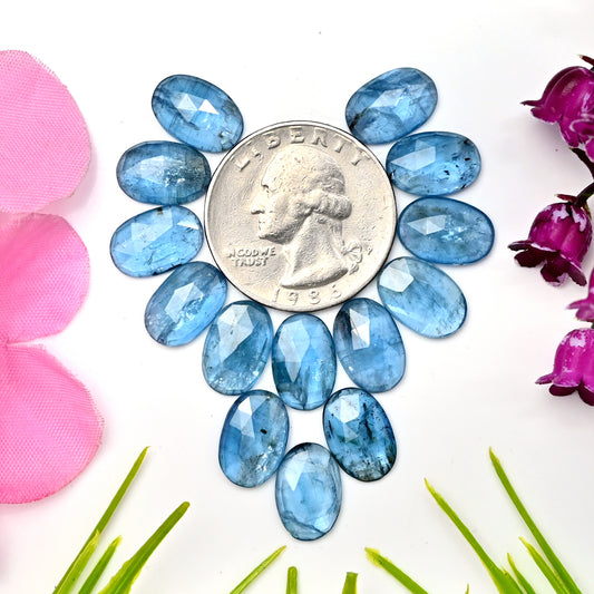 41,60 ct. Aquamarin-Kyanit, 8 x 12 mm, Rosenschliff, ovale Form, Edelsteinklasse AA, Paket – insgesamt 14 Stück.