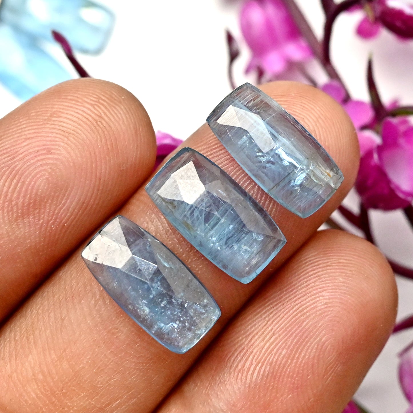 39.90cts. Aquamarine Kyanite 14x7mm Rose Cut Baguette Shape AA Grade Gemstone Parcel - Total 12 Pcs