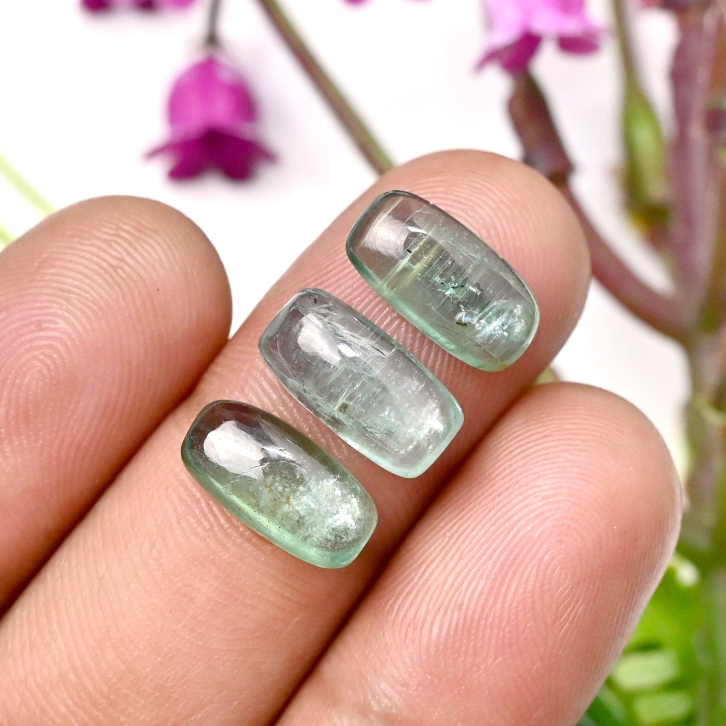 37,55 ct grüner Kyanit, glatter Cabochon, 6 x 12 mm, Baguette-Form, AA-Qualität, Edelsteinpaket, insgesamt 12 Stück