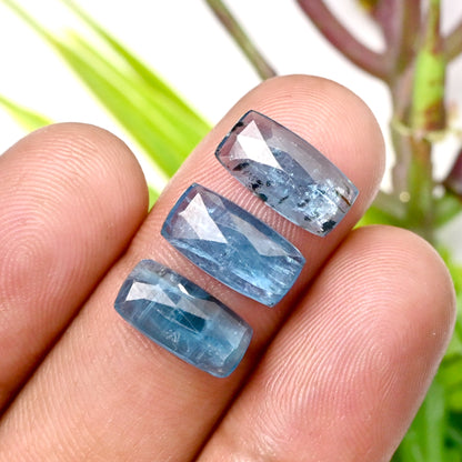 35.60cts. Aquamarine Kyanite 6x12mm Rose Cut Baguette Shape AA Grade Gemstone Parcel - Total 15 Pcs.