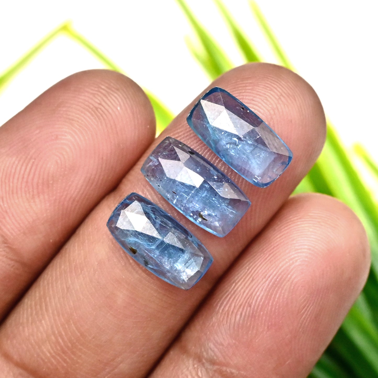 35.45cts. Aquamarine Kyanite 6x12mm Rose Cut Baguette Shape AA Grade Gemstone Parcel - Total 15 Pcs.