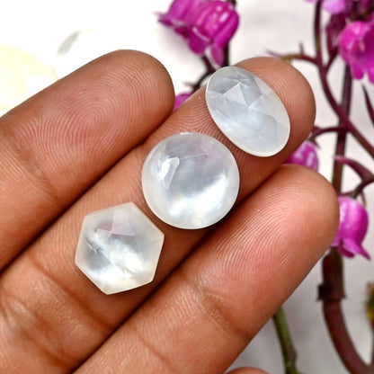 57.4cts Mother of Pearl Rose Cut Doublet Cabochons 9x14mm - 11x14mm Freeform Shape AA Grade Gemstone Parcel -Total 8 Pcs