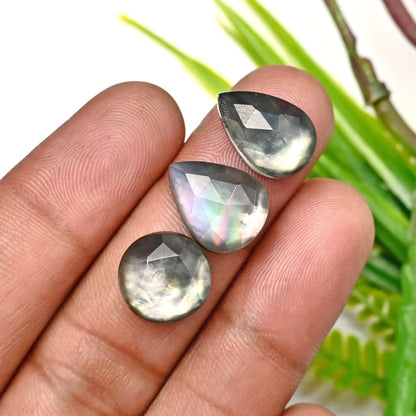 59,8 ct Abalone-Muschel-Dublette mit Himalaya-Bergkristall-Rosenschliff-Cabochon 10 x 15 mm – 11 x 14 mm, Edelsteinpaket der Güteklasse AA, insgesamt 10 Stück