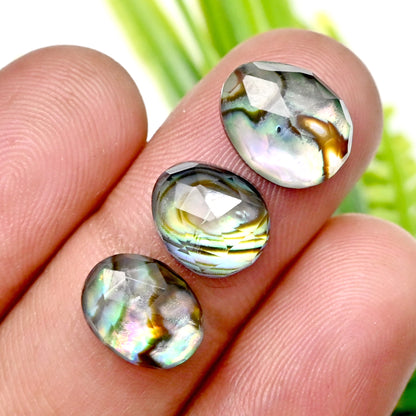 57.6cts Abalone Shell Doublet with Himalayan Crystal Quartz Rosecut Cabochon 7x9mm - 9x12mm AA Grade Gemstone Parcel -Total 17 Pcs