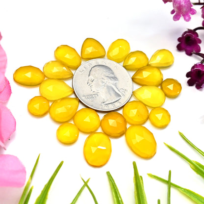 63.95cts Yellow Chalcedony  Rose Cut 8x8mm - 10x14mm Mix Shape  AA Grade Gemstone Parcel -Total 20 Pcs