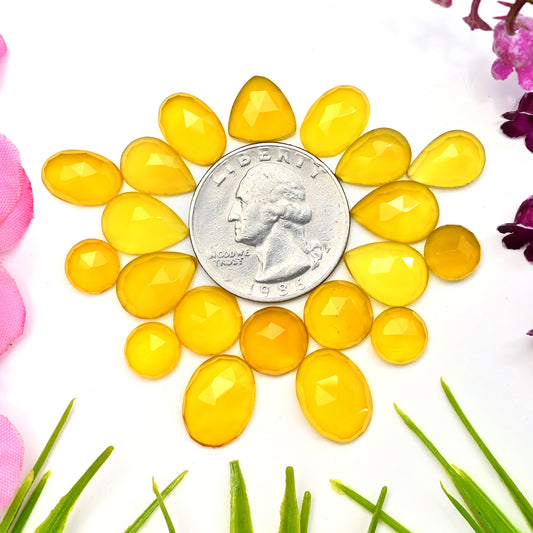 63.95cts Yellow Chalcedony  Rose Cut 8x8mm - 10x14mm Mix Shape  AA Grade Gemstone Parcel -Total 20 Pcs