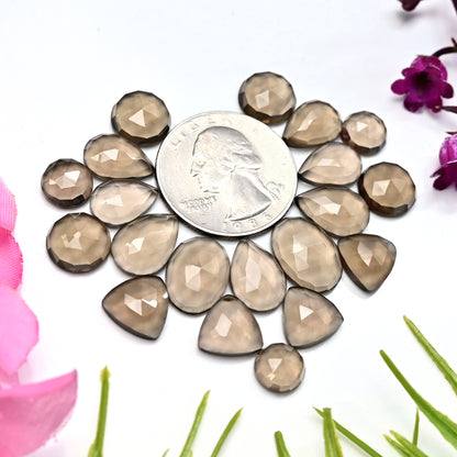 63.05cts Smoky Quartz Rose Cut 8x8mm, 10x14mm Mix Shape AA Grade Gemstone -Total 20 Pcs