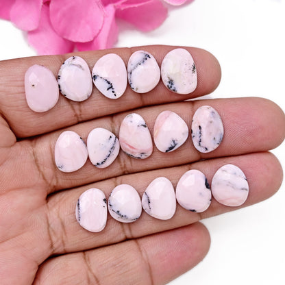 35.8cts Peruvian Pink Opal Rose Cut Cabochon 9x14mm - 10x12mm AA Grade Gemstone Parcel - Total 15 Pcs