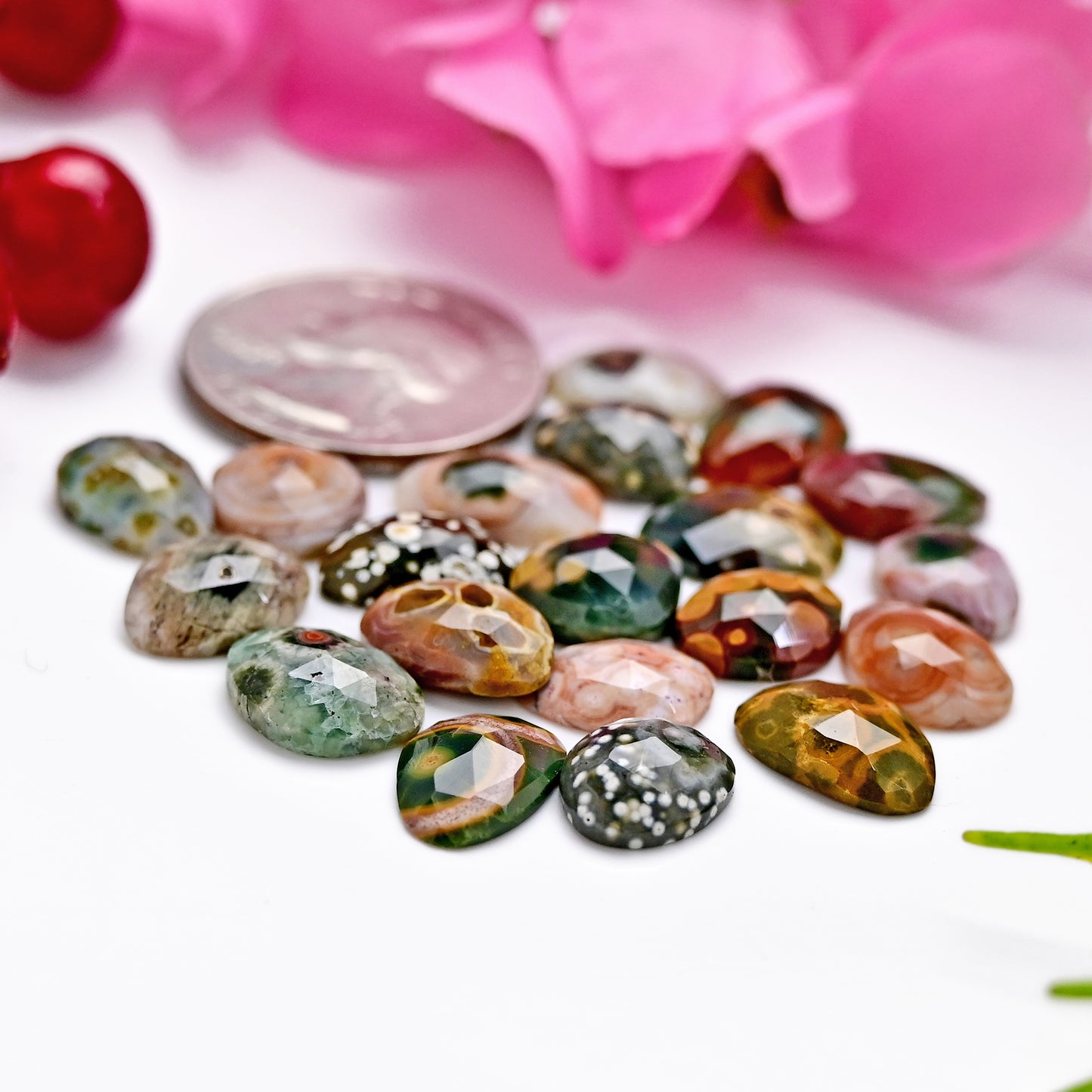 50.6 carats Ocean Jasper Freeform Shape Rosecut 9x13mm - 10x12mm AA Grade Gemstone Parcel - Total 20 Pcs