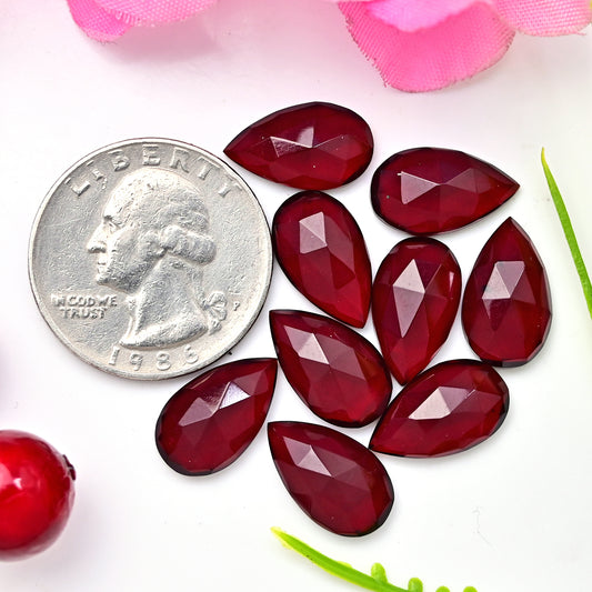 33cts Red Quartz Rosecut Cabochon 9x15mm AA Grade Pear Shape Gemstone Parcel -Total 9 Pcs