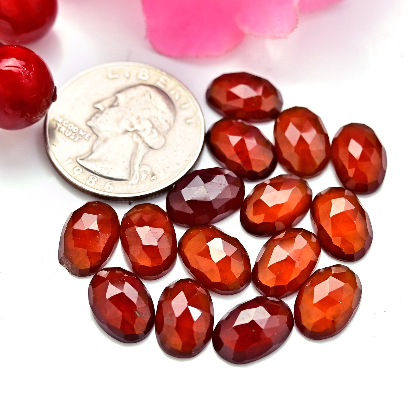 62.40cts Natural Hessonite 8x12mm Garnet Calibrated Rose Cut Cabochon Oval Shape AA Grade Gemstone Parcel -Total 15 Pcs