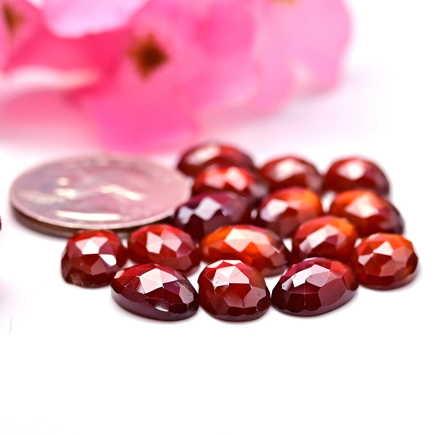 62.40cts Natural Hessonite 8x12mm Garnet Calibrated Rose Cut Cabochon Oval Shape AA Grade Gemstone Parcel -Total 15 Pcs