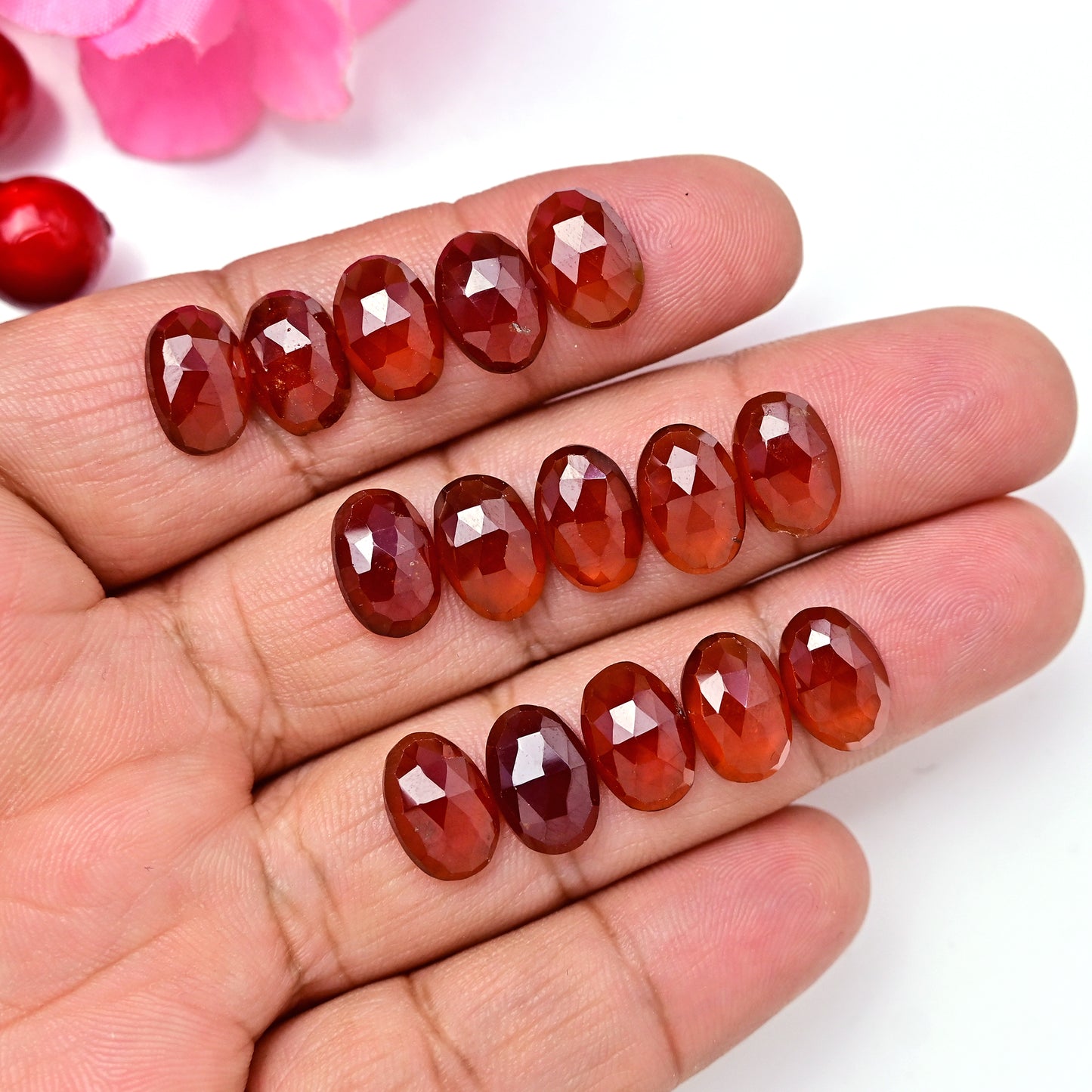 62.40cts Natural Hessonite 8x12mm Garnet Calibrated Rose Cut Cabochon Oval Shape AA Grade Gemstone Parcel -Total 15 Pcs