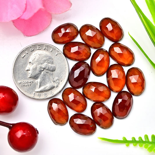 62.40cts Natural Hessonite 8x12mm Garnet Calibrated Rose Cut Cabochon Oval Shape AA Grade Gemstone Parcel -Total 15 Pcs