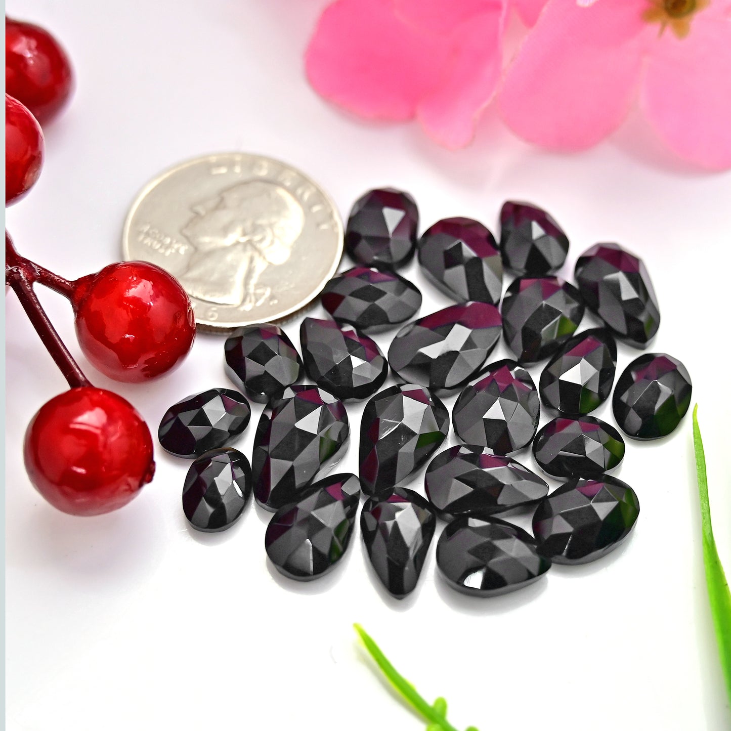 64.20cts Black Onyx Rosecut Cabochon 9x14mm - 7x9mm  Mix Shape AA Grade Gemstone Parcel -Total 22 Pcs