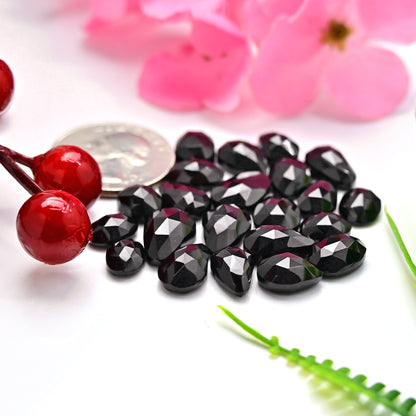 64.20cts Black Onyx Rosecut Cabochon 9x14mm - 7x9mm  Mix Shape AA Grade Gemstone Parcel -Total 22 Pcs