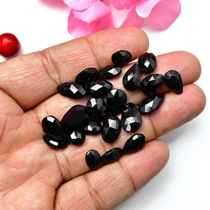 64.20cts Black Onyx Rosecut Cabochon 9x14mm - 7x9mm  Mix Shape AA Grade Gemstone Parcel -Total 22 Pcs