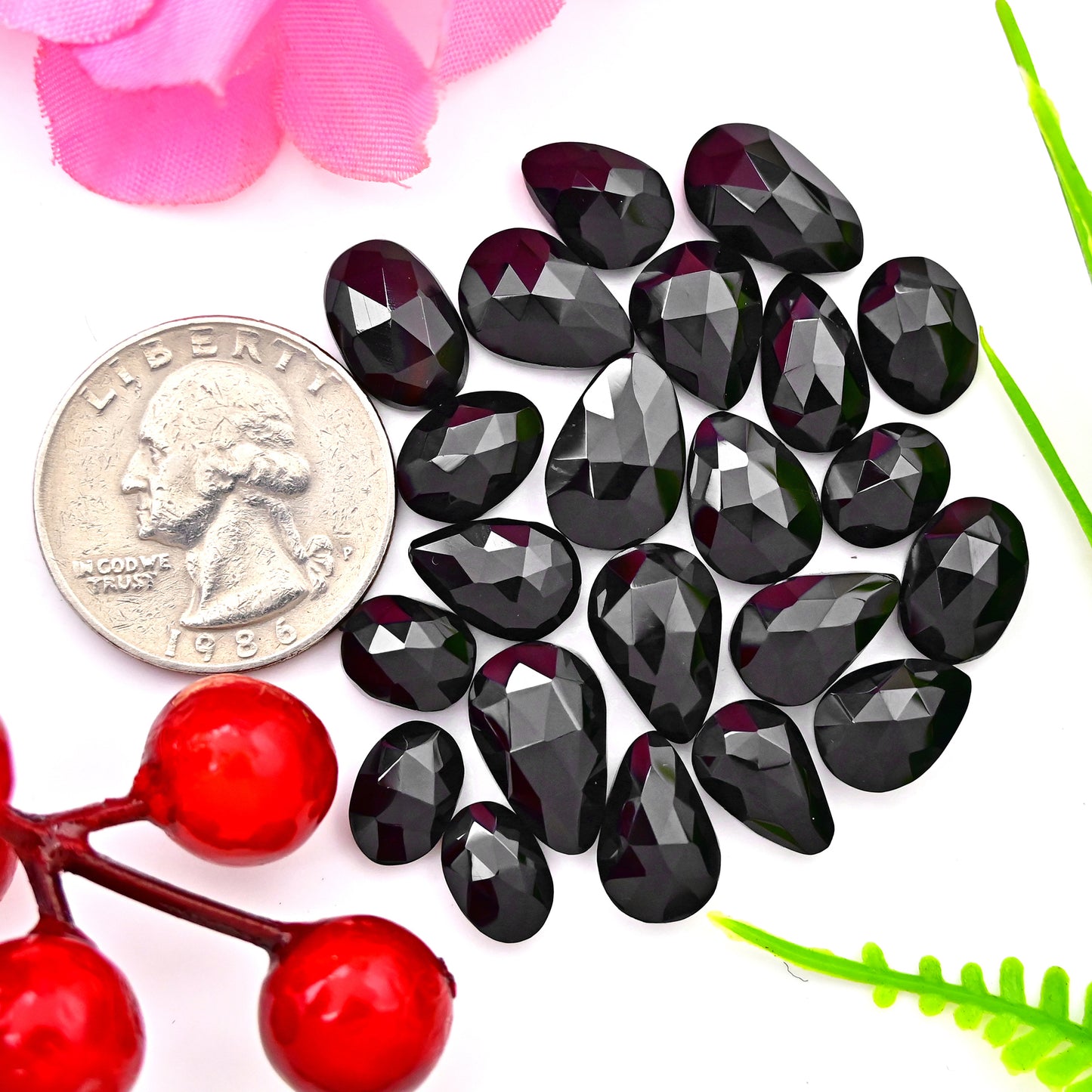 64.20cts Black Onyx Rosecut Cabochon 9x14mm - 7x9mm  Mix Shape AA Grade Gemstone Parcel -Total 22 Pcs