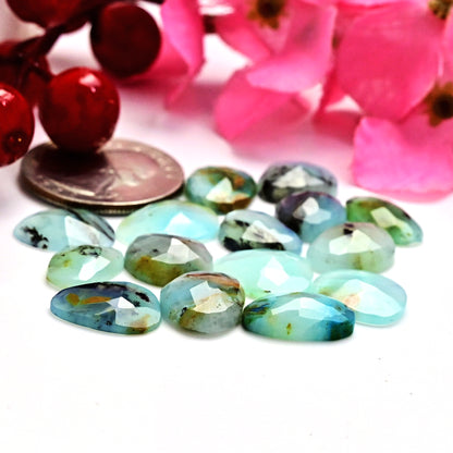 42.2cts Peruvian Blue Opal Smooth Cabochon 8x15mm - 11x16mm Free Form Shape AA Grade Gemstone Parcel -Total 15 Pcs