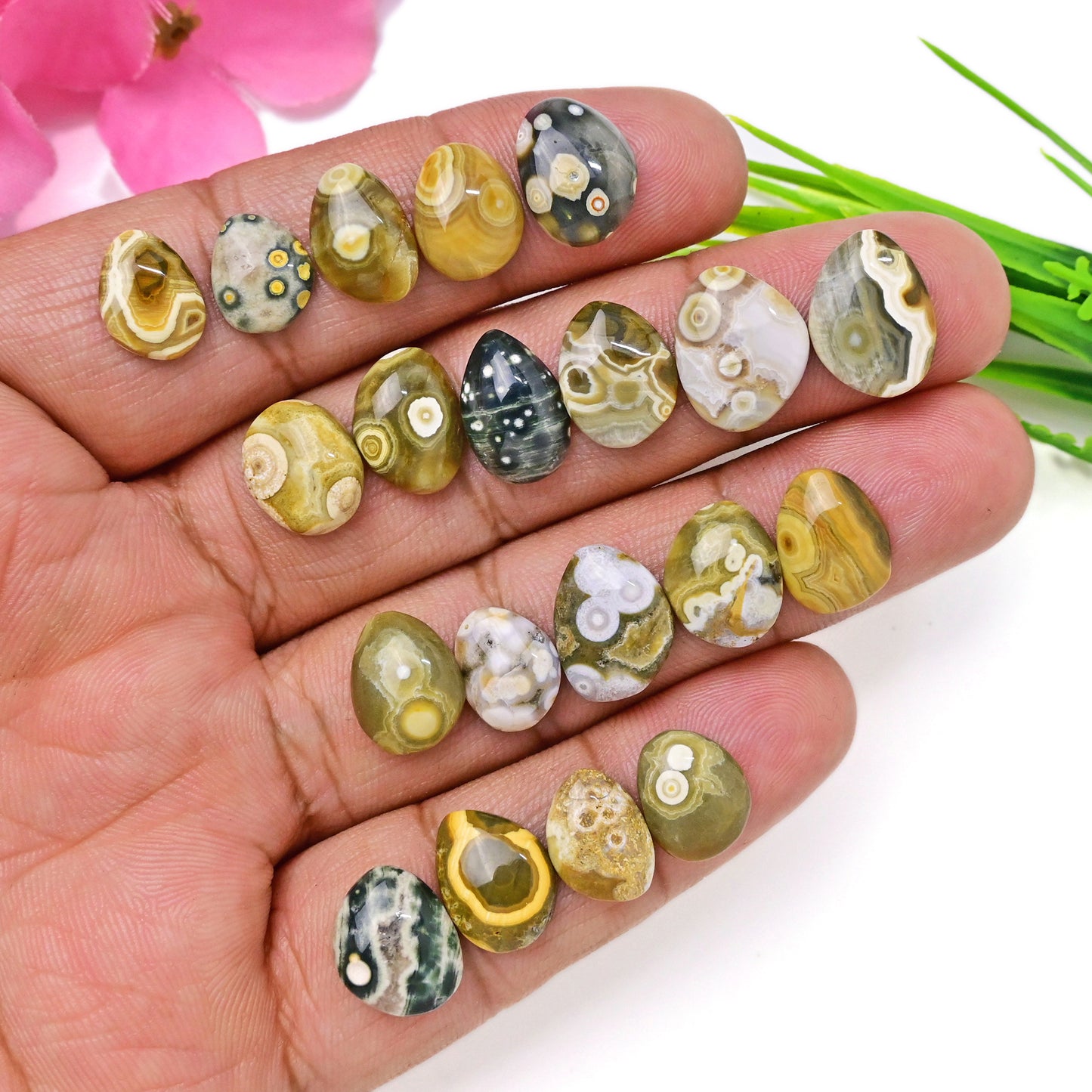 65.60 carats Ocean Jasper Freeform Shape Rosecut 11x14mm - 9x11mm AA Grade Gemstone Parcel - Total 20 Pcs