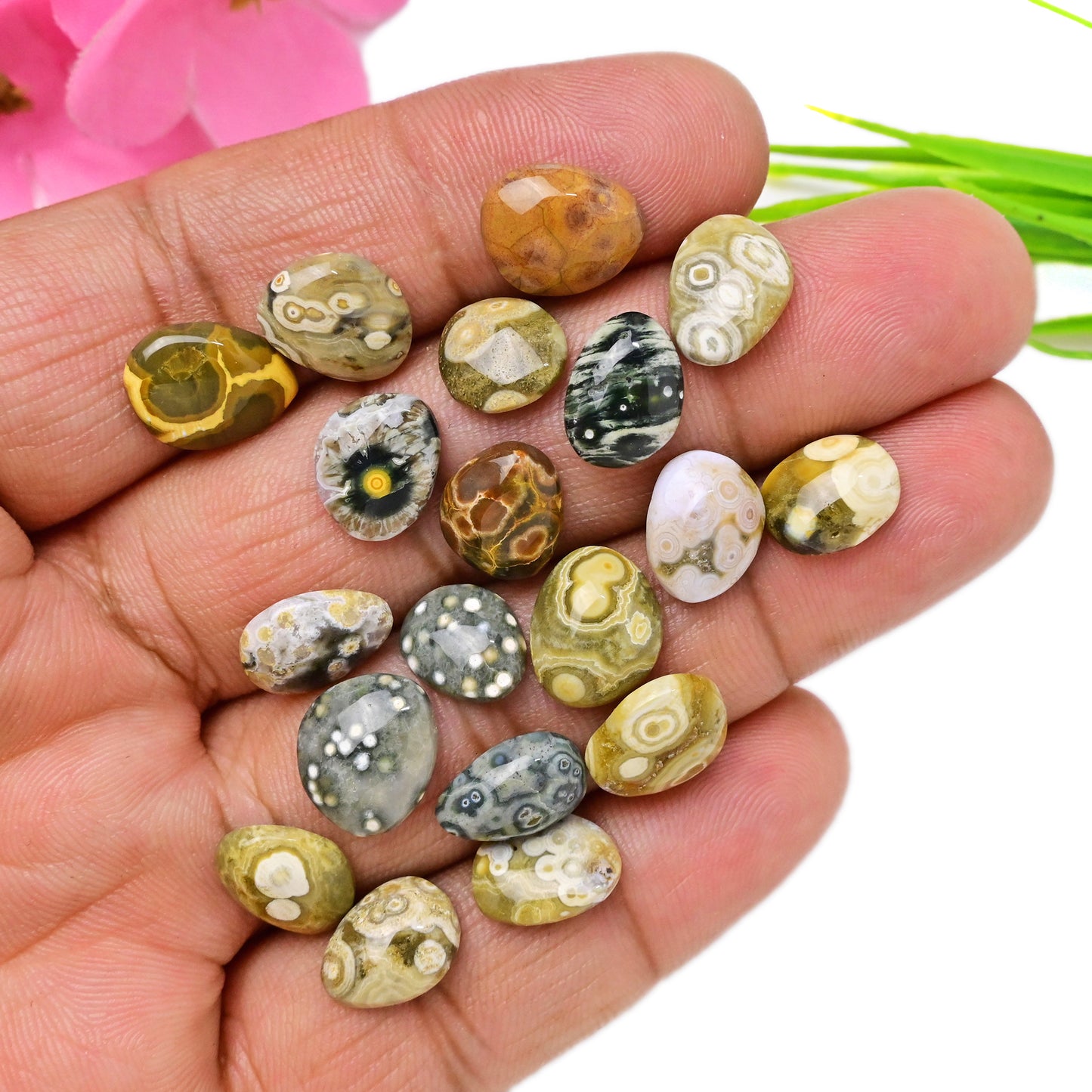 63.20 carats Ocean Jasper Freeform Shape Rosecut 9x11mm - 10x13mm AA Grade Gemstone Parcel - Total 20 Pcs