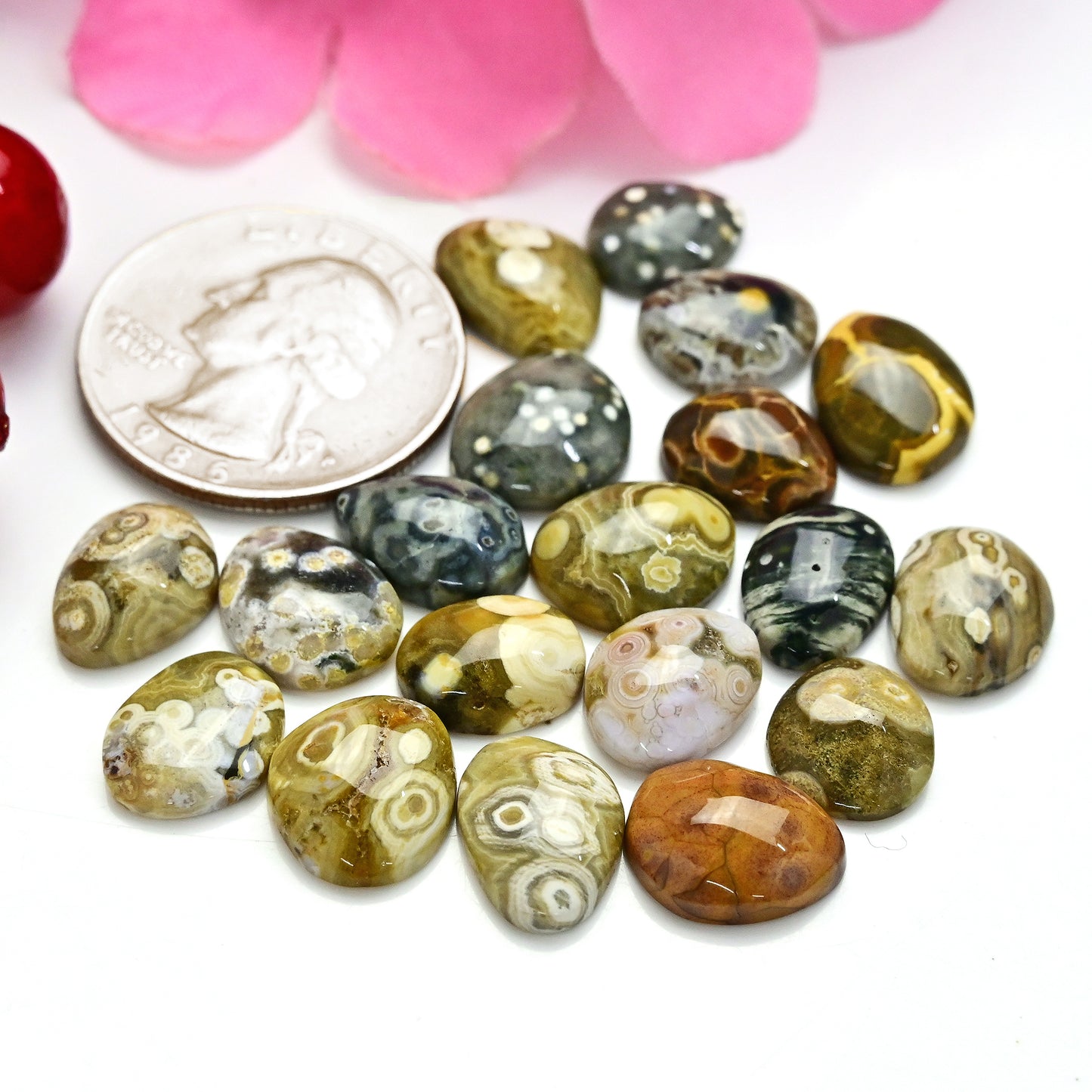 63.20 carats Ocean Jasper Freeform Shape Rosecut 9x11mm - 10x13mm AA Grade Gemstone Parcel - Total 20 Pcs