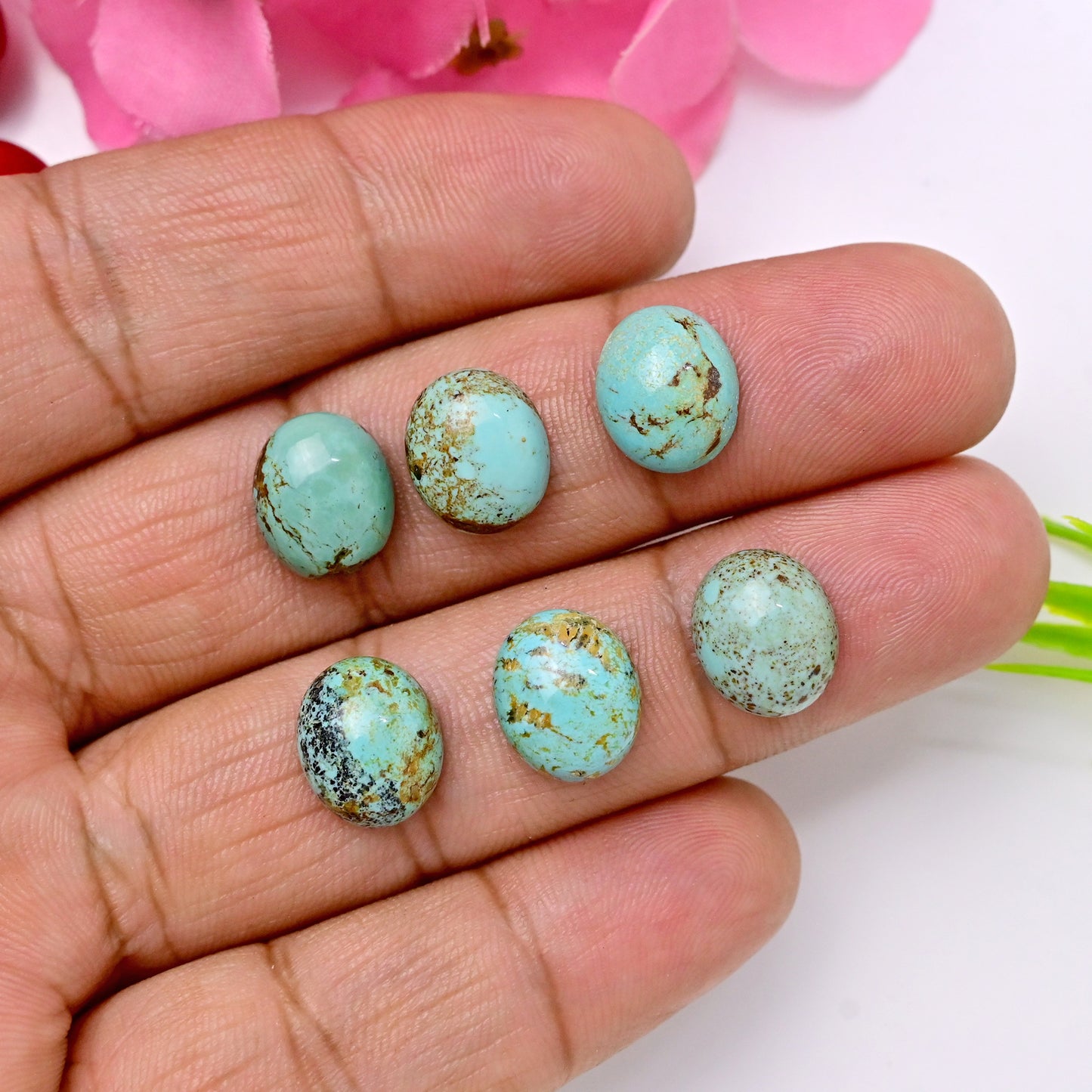 25.90cts Kingman Turquoise Smooth Cabochons Oval shape 10x12mm AA Grade Loose Gemstone - Total 6 pcs