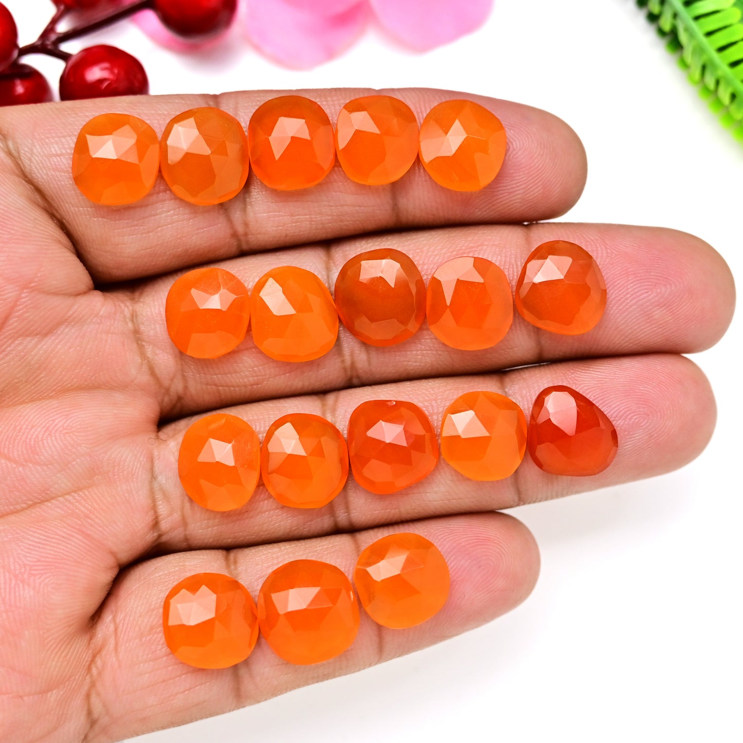 63.90cts Natural Carnelian 11x12mm Freeform Shape  Rose Cut Cabochon AA Grade Gemstone Parcel -Total 18 Pcs