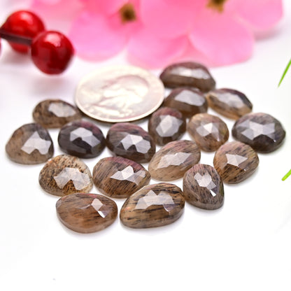 80.90cts.Rainbow Lattice Sunstone Rose Cut 11x16mm - 9x13mm  AA Grade Gemstone Parcel - Total 17 Pcs