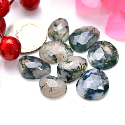 70.20cts Moss Agate Rosecut Cabochon 14x19mm-11mmx15mm Freeform Shape AA Grade Gemstone Parcel -Total 8 Pcs