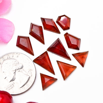 31cts Hessonite Garnet Step Cut 10x14mm - 9x9mm  Rose Cut  AA Grade Gemstone Parcel -Total 10 Pcs