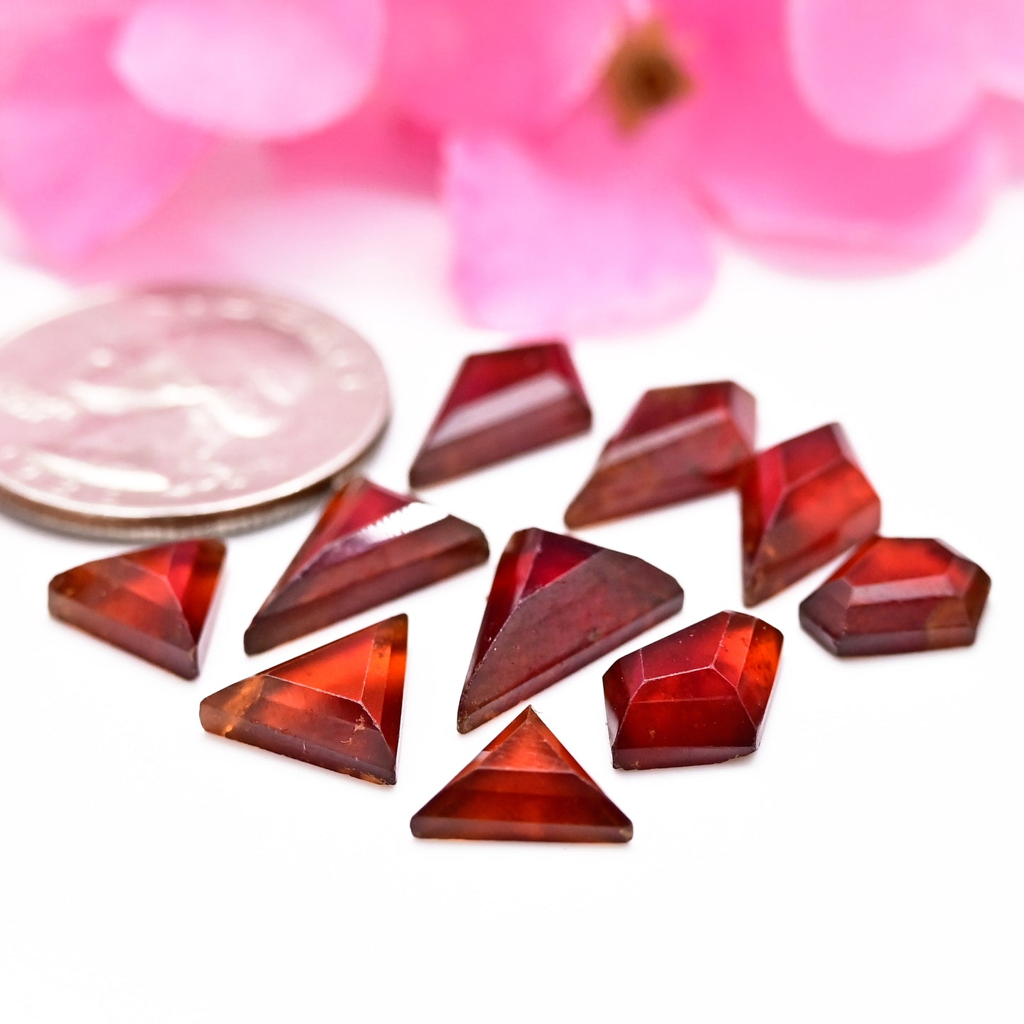 31cts Hessonite Garnet Step Cut 10x14mm - 9x9mm  Rose Cut  AA Grade Gemstone Parcel -Total 10 Pcs