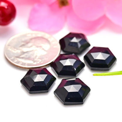 32.30cts Black Onyx Hexagon Rosecut 12x12mm AA Grade Gemstone Parcel -Total 5 Pcs