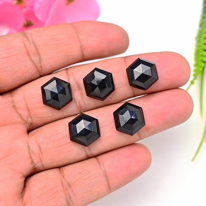 32.30cts Black Onyx Hexagon Rosecut 12x12mm AA Grade Gemstone Parcel -Total 5 Pcs