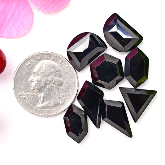 68.60ctsBlack Spinel Step Cut Rosecut 10x15mm - 12x12mm AA Grade Gemstone Parcel -Total 8 Pcs