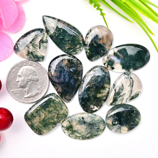 140.90cts Moss Agate Rosecut Cabochon 17x28mm - 15x21mm Mix Shape AA Grade Gemstone Parcel -Total 10 Pcs