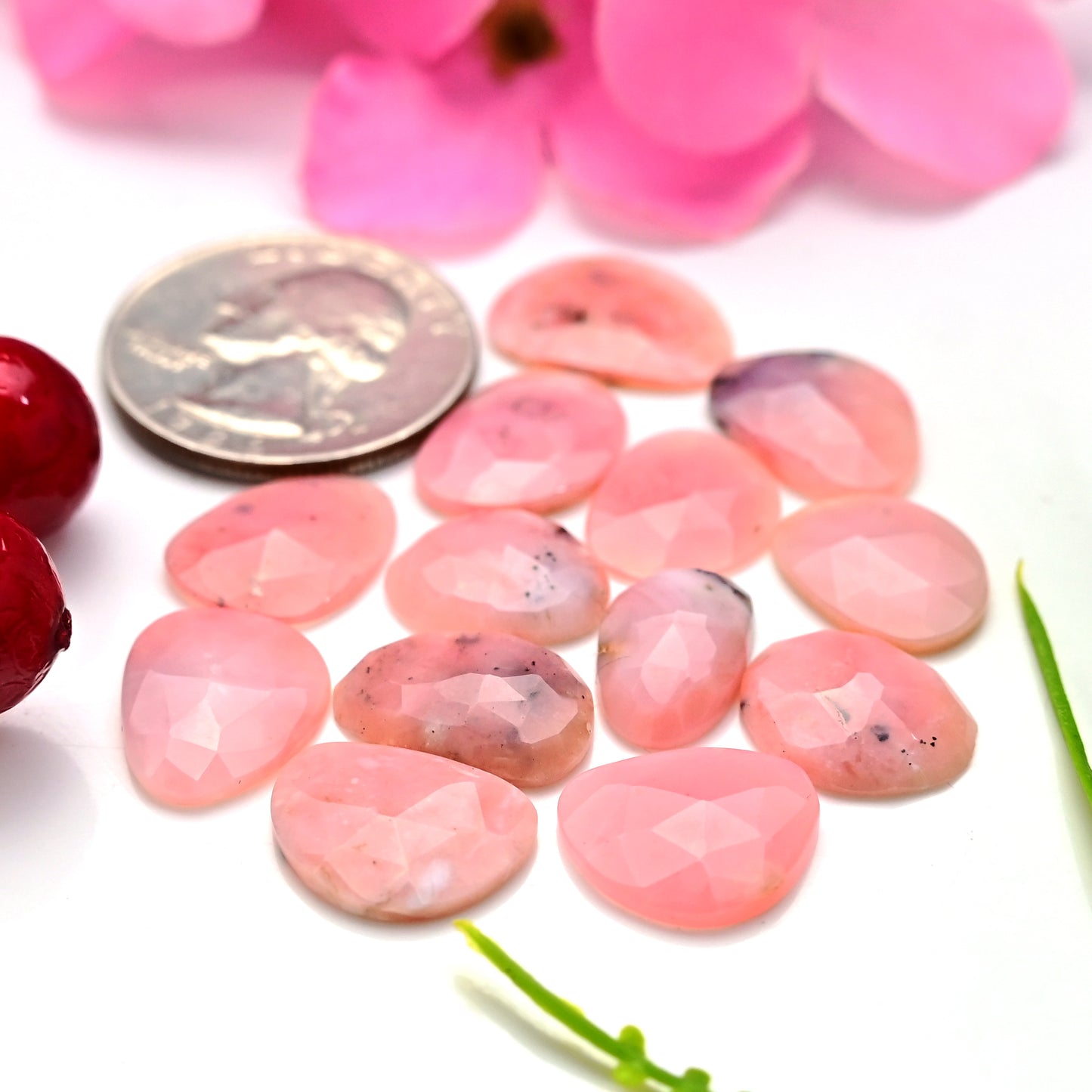 35.30cts Pink Opal Rose Cut Cabochon 9x14mm - 13x16mm AA Grade Gemstone Parcel - Total 13 Pcs