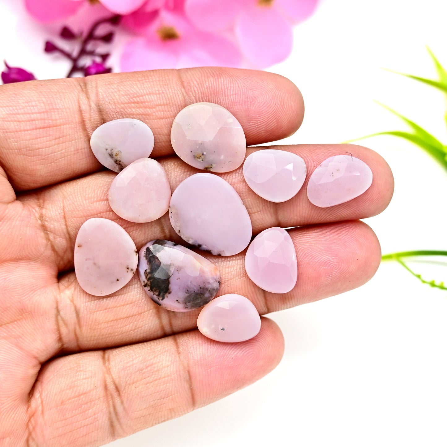 38cts Pink Opal Rose Cut Cabochon 16x20mm - 10x14mm AA Grade Gemstone Parcel - Total 10 Pcs