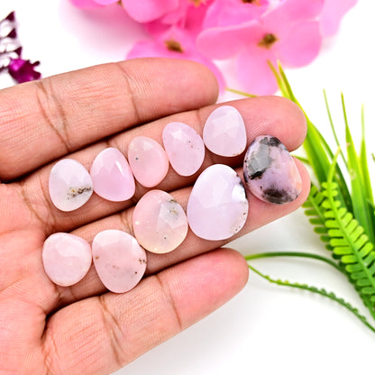 38cts Pink Opal Rose Cut Cabochon 16x20mm - 10x14mm AA Grade Gemstone Parcel - Total 10 Pcs