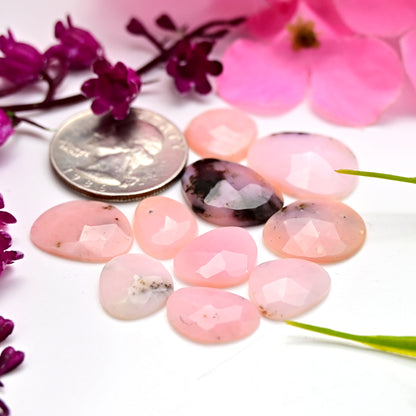 38cts Pink Opal Rose Cut Cabochon 16x20mm - 10x14mm AA Grade Gemstone Parcel - Total 10 Pcs