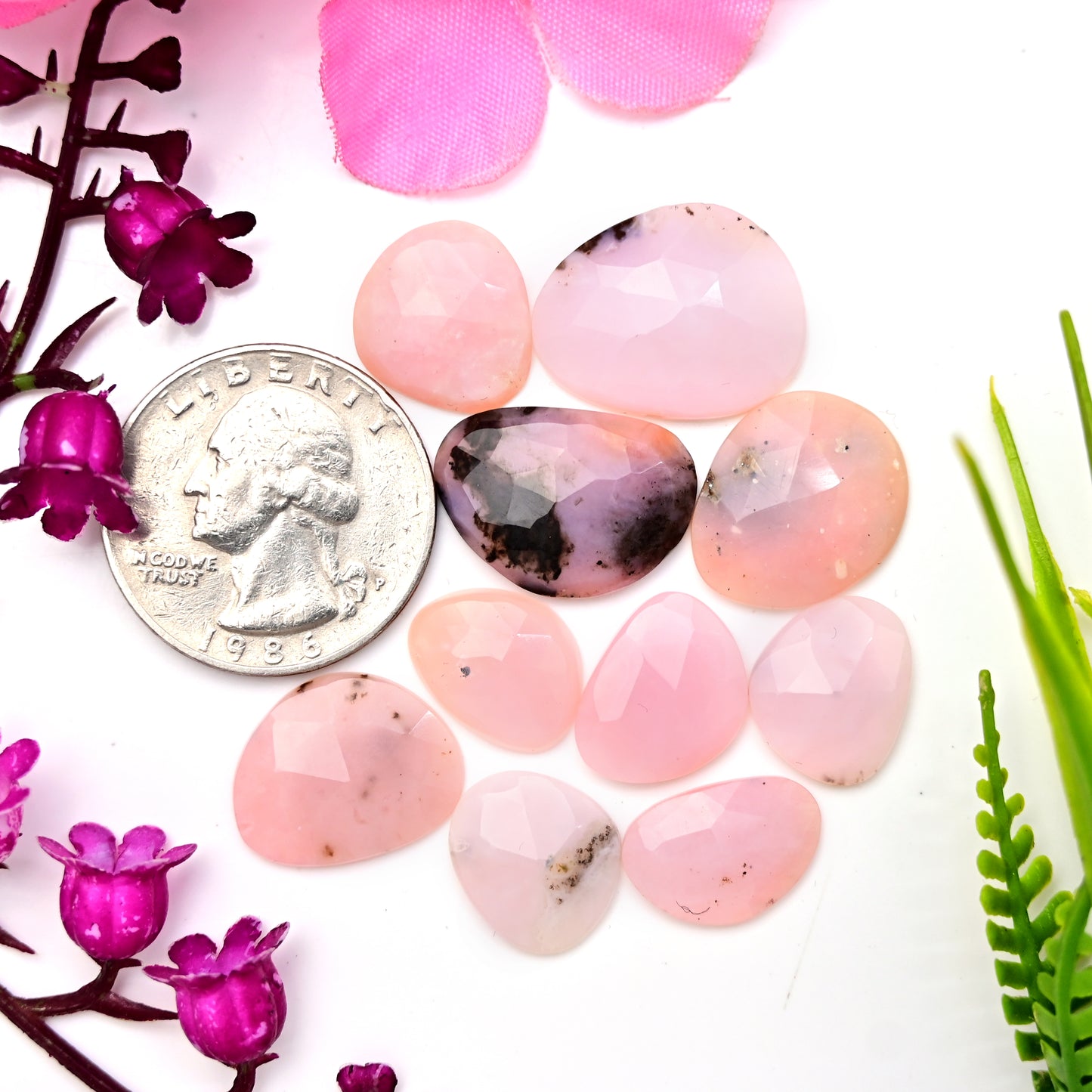 38cts Pink Opal Rose Cut Cabochon 16x20mm - 10x14mm AA Grade Gemstone Parcel - Total 10 Pcs