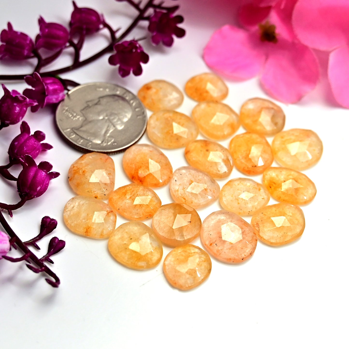 80.10cts Yellow Aventurine Rose Cut 13x15mm - 11x14mm AA Grade Gemstone Parcel -Total 20 Pcs