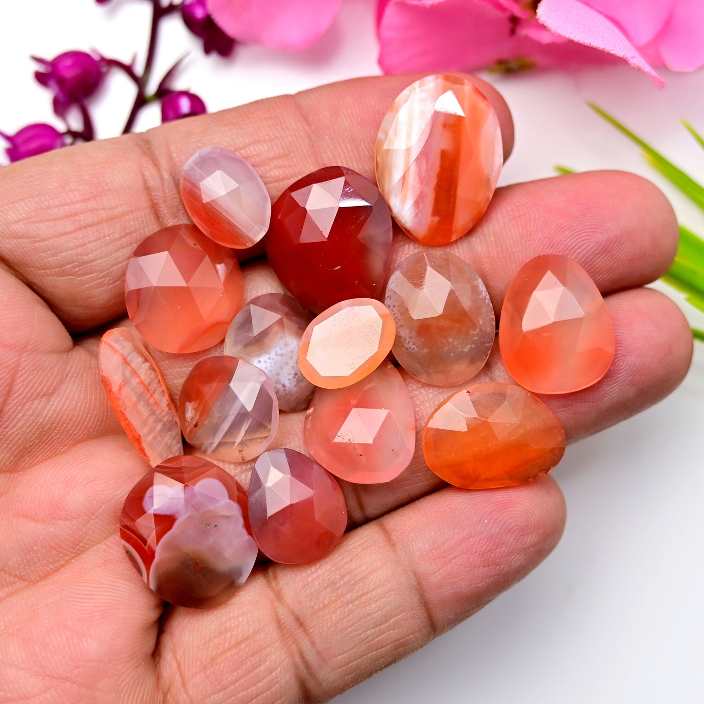 102cts Natural Botswana Agate 9x21mm-16mmx22mm Rose Cut Freeform Shape AA Grade Gemstone Parcel -Total 14 Pcs