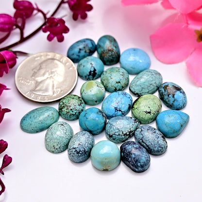 75.50cts Tibetian Turquoise Rose Cut Cabochon 8x13mm - 10x14mm Mix Shape AA Grade Gemstone Parcel -Total 20 Pcs