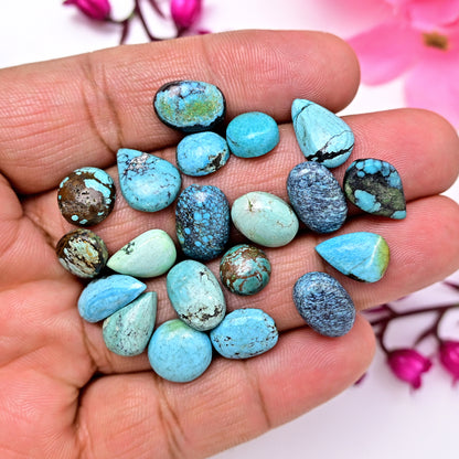 65.60cts Tibetian Turquoise Rose Cut Cabochon 9x16mm - 10x14mm Mix Shape AA Grade Gemstone Parcel -Total 20 Pcs