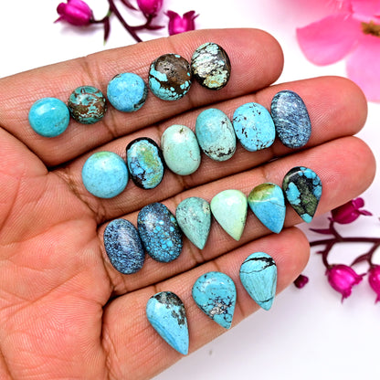 65.60cts Tibetian Turquoise Rose Cut Cabochon 9x16mm - 10x14mm Mix Shape AA Grade Gemstone Parcel -Total 20 Pcs