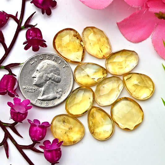 64.40cts Citrine Rose Cut Cabochon 12x17mm - 10x15mm Mix Shape AA Grade Gemstone Parcel -Total 10 Pcs